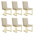 Kit 06 Cadeiras de Jantar Estofada Siena Linho Dourado Base de Ferro Dourada - Pallazio