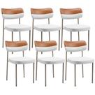 Kit 06 Cadeiras Decorativa Para Sala De Jantar Melina Base Arena L02 Faixa material sintético Camel Facto Branco - Lyam Decor
