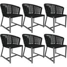 Kit 06 Cadeiras Decorativas Para Área Gourmet Cozinha Corda Náutica Belize D04 Preto - Lyam Decor