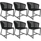Kit 06 Cadeiras Decorativas Para Área Gourmet Cozinha Corda Náutica Belize D04 Preto - Lyam Decor