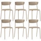 Kit 06 Cadeiras Empilhável Fixa Atom F02 Base Aço Nude - Lyam Decor