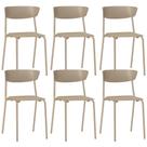 Kit 06 Cadeiras Empilhável Fixa Atom F02 Base Aço Nude - Lyam Decor