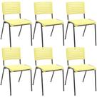 Kit 06 Cadeiras Empilhável Fixa Escritório Multiuso Base Preta Kimi P03 Amarelo - Lyam Decor