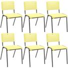 Kit 06 Cadeiras Empilhável Fixa Escritório Multiuso Base Preta Kimi P03 Amarelo - Lyam Decor