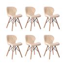 Kit 06 Cadeiras Estofada Jantar Charles Eames Eiffel Slim Wood Confort Creme