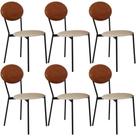 Kit 06 Cadeiras Estofada Para Sala De Jantar Azuri Preto C01 Linho Areia material sintético Caramelo - Lyam Decor Kit 06 Cadeiras Estofada Para Sala De Jantar Azuri Preto C01 Linho Areia material sintético Caramelo - Lyam Decor
