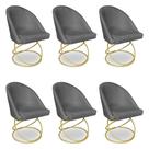 Kit 06 Cadeiras Poltrona de Jantar Bela Suede Grafite Base Metálica Luxo Dourado - Pallazio