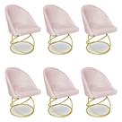 Kit 06 Cadeiras Poltrona de Jantar Bela Suede Rosa Bebê Base Metálica Luxo Dourado - Pallazio