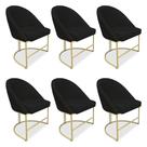 Kit 06 Cadeiras Poltrona de Jantar Bela Veludo Preto Base Metálica Industrial Dourado - Pallazio