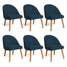 Kit 06 Cadeiras Poltrona de Jantar Luna Suede Azul Marinho Pés Palito Castanho - Pallazio Kit 06 Cadeiras Poltrona de Jantar Luna Suede Azul Marinho Pés Palito Castanho - Pallazio