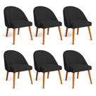 Kit 06 Cadeiras Poltrona de Jantar Luna Suede Preto Pés Palito Castanho - Pallazio