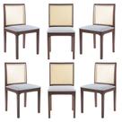 Kit 06 Cadeiras Sala de Jantar Madeira Maciça Steve Tela Rattan Sextavano Linho Cinza/Amêndoa G55 - Gran Belo