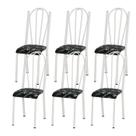 Kit 06 Cadeiras Tubular Branca 021 Assento Preto Florido