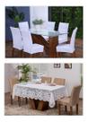 Kit 06 Capas De Cadeira Jantar + Toalha De Mesa Em Renda 06 Cadeiras Branca Kit 06 Capas De Cadeira Jantar + Toalha De Mesa Em Renda 06 Cadeiras Branca