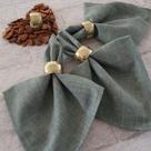 Kit 06 Guardanapos de Tecido Mellange Verde Oliva e 06 Anéis PG Argola Ouro Velho