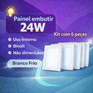 Kit 06 Painel Plafon Led de Embutir 24w Quadrado Branco Frio