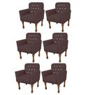 Kit 06 Poltrona Cadeira Decorativa Mona Luxo com Strass Sala de Estar Recepção Escritório material sintético Marrom - Damaffê Móveis