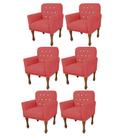 Kit 06 Poltrona Cadeira Decorativa Mona Luxo com Strass Sala de Estar Recepção Escritório material sintético Vermelho - Damaffê Móveis