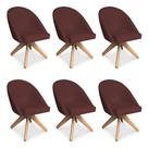 Kit 06 Poltronas Cadeira Giratória Bela Suede Marsala Base de Madeira - Pallazio