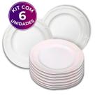 Kit 06 Pratos Redondos Sobremesa Branco de Melamina Plástico Resistente Premium 20,5cm Leve - Bestfer