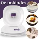Kit 06 Pratos Vidro Branco Quadrado Temperado Resistente Aparelho de Jantar