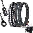 Kit 06 Pulseiras e Colares - Pulseira de Couro Preto Minimalistas SENSAÇÃO e Pedras Naturais e Fecho Strap Plug
