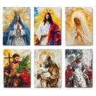 Kit 06 Quadros Santos Católicos Jesus, Nossa Senhora de Fátima, Nossa Senhora, São Jorge, Santo Expedito e Santo Antônio de Pádua. 20x14cm cada.