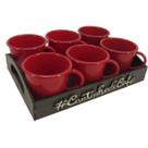 Kit 06 Xícaras Vermelhas 85ml + Bandeja MDF Canto do Café