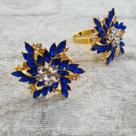 Kit 08 Anéis Porta Guardanapo Argola Prendedor Mesa Posta Flor Cristalina Azul