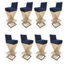 Kit 08 Banquetas Luma Base de Ferro Sued Azul Marinho - D'Classe Decor