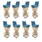 Kit 08 Banquetas Luma Base de Ferro Sued Azul Turquesa - D'Classe Decor