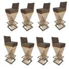 Kit 08 Banquetas Luma Base de Ferro Sued Marrom Rato - D'Classe Decor