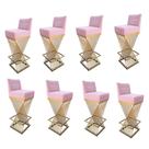 Kit 08 Banquetas Luma Base de Ferro Sued Rosa Bebê - D'Classe Decor
