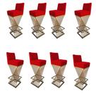 Kit 08 Banquetas Luma Base de Ferro Sued Vermelho - D'Classe Decor