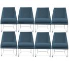 Kit 08 Cadeiras Ana Base de Ferro prata suede Azul Turquesa - D'Classe Decor