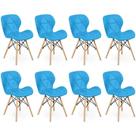 Kit 08 Cadeiras Charles Eames Eiffel Slim Wood Estofada - Azul