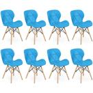 Kit 08 Cadeiras Charles Eames Eiffel Slim Wood Estofada - Azul