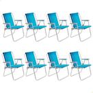 Kit 08 Cadeiras de Praia Tramontina Samoa Alta Alumínio c/ Assento Azul Cristal e Marinho 92900002