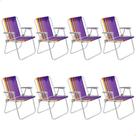 Kit 08 Cadeiras de Praia Tramontina Samoa Alta em Alumínio com Assento Roxo e Amarelo 92900003