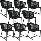 Kit 08 Cadeiras Decorativas Para Área Gourmet Cozinha Corda Náutica Belize D04 Preto - Lyam Decor