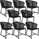 Kit 08 Cadeiras Decorativas Para Área Gourmet Cozinha Corda Náutica Belize D04 Preto - Lyam Decor
