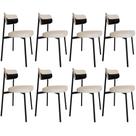 Kit 08 Cadeiras Estofada Para Sala De Jantar Astrid Preto C01 Linho Palha material sintético Preto - Lyam Decor
