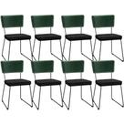 Kit 08 Cadeiras L02 Facto Verde Musgo Linho Chumbo