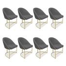 Kit 08 Cadeiras Poltrona de Jantar Bela Suede Base Metálica Industrial Dourado - Pallazio