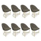 Kit 08 Cadeiras Poltrona de Jantar Bela Suede Marrom Rato Base Metálica Industrial Dourado - Pallazio