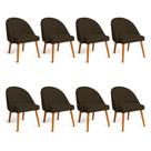 Kit 08 Cadeiras Poltrona de Jantar Luna Suede Pés Palito Castanho - Pallazio