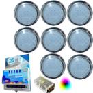 Kit 08 LUMINARIA PISCINA HIPER LED 15W INOX 316 RGB ROSCA