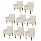 Kit 08 Poltrona Cadeira Decorativa Mona Luxo com Strass Sala de Estar Recepção Escritório Suede Bege - Damaffê Móveis