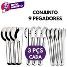 Kit 09 Pç 3 Pegador Serrilhado Massa E 3 Pegador Salada E 3 Universal Aço Inox Utensílio Cozinha