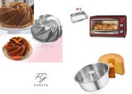 Kit 1 Assadeira Retangular Para Forno Elétrico + 1 Forma Vulcão Decorada + 1 Forma Redonda De Bolo